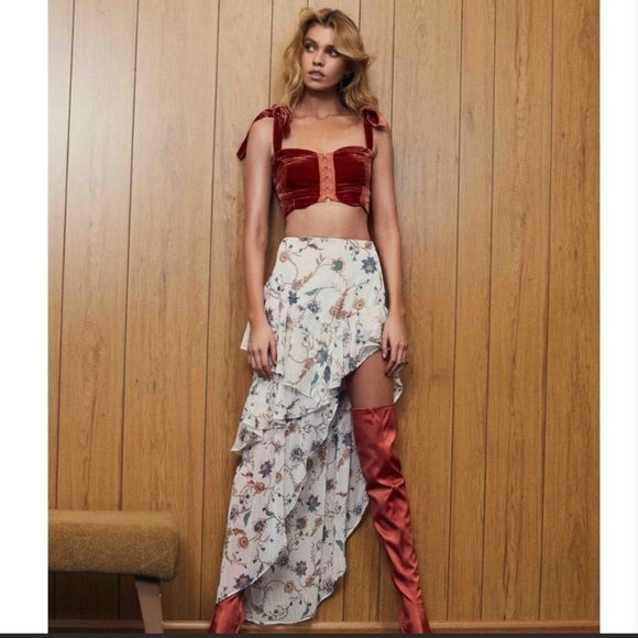 NWT For Love and Lemons white floral midi Romy skirt - Picture 2 of 8